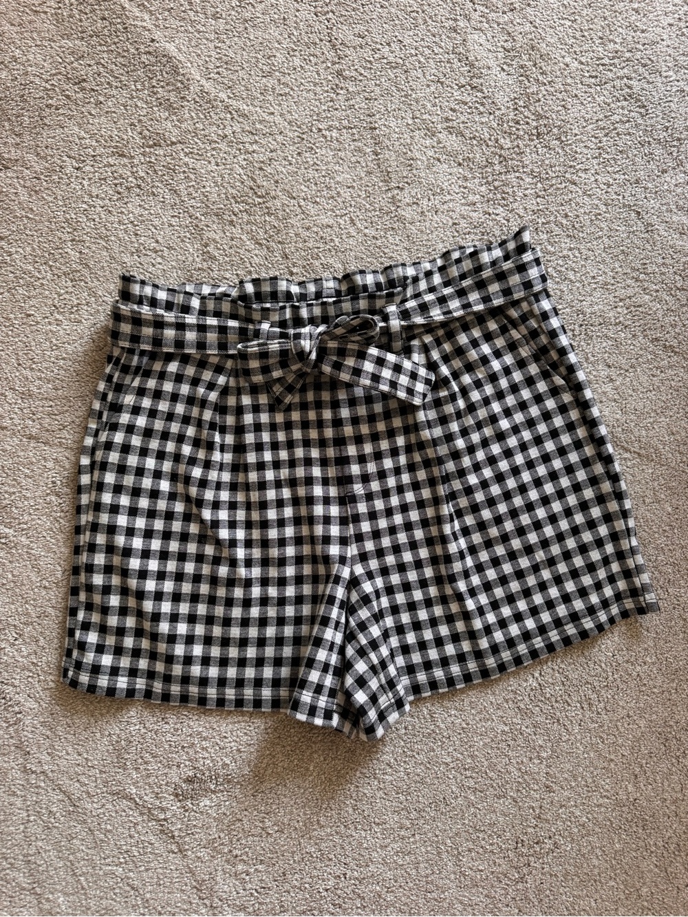 Cato black and white gingham paper bag shorts M